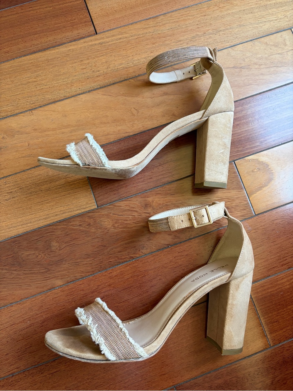 Pelle Moda “Bonnie” Tan Block Heel Sandals with Ankle Strap - Size 9
